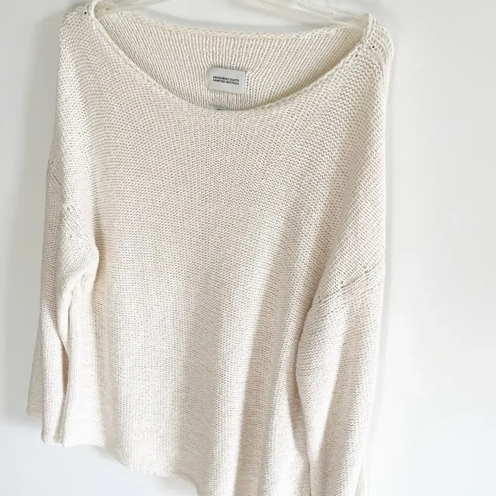 Massimo Dutti Cream Knit Open Neck Sweater